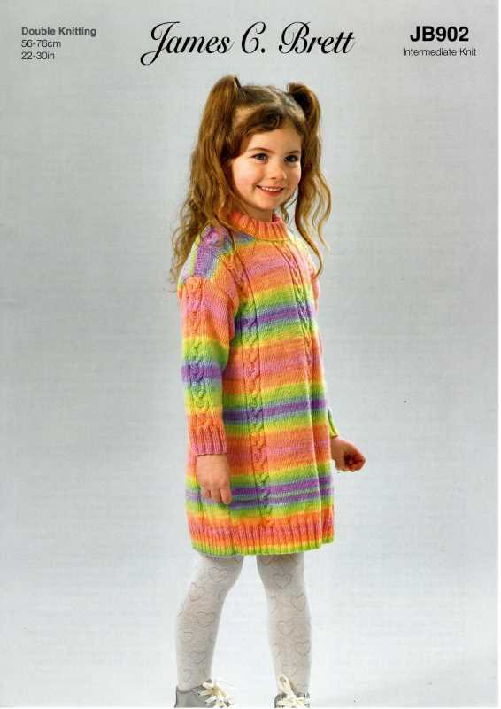 Knitting Pattern - James C Brett JB902 - Aurora DK - Childs' Dress